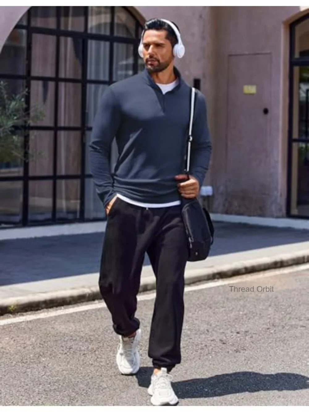 Quarter Zip Pullover Men Long Sleeve Fleece Sweater